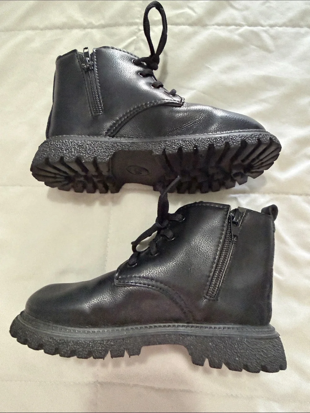 Kids Black Lace-Up Combat Boots with Side Pocket Detail